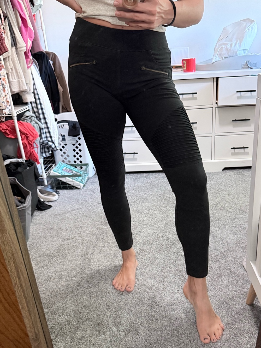 American Eagle Black Moto-Style Leggings with Zipper Detail